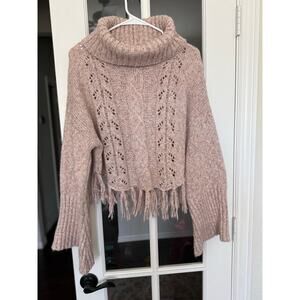 Venus Pink Cable Knit Fringe Cowl Neck bell sleeves Sweater Medium